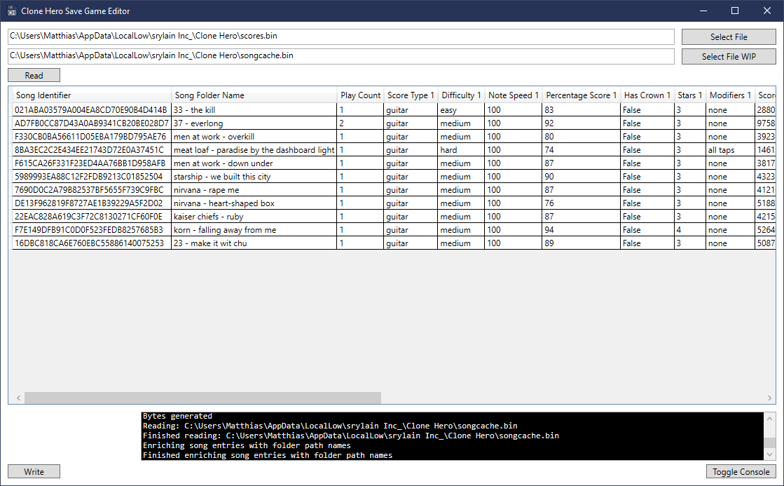 GitHub matthiasduyck/CloneHeroSaveGameEditor Save file editor for Clone Hero game. Change